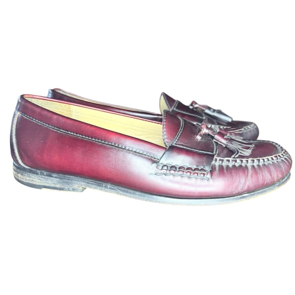 Vintage 90s Cole Haan Mens Leather Slip On Loafers Tassels Sz 10 Red Work Preppy